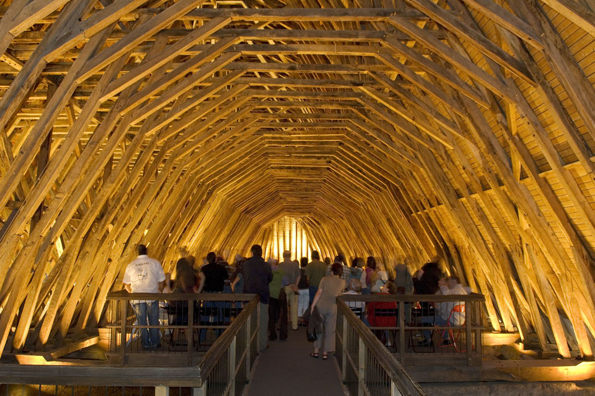 The timber roof of the church of St Girons in Monein